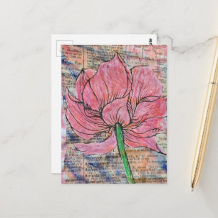 Rosa blomma mixad mediakollage vykort