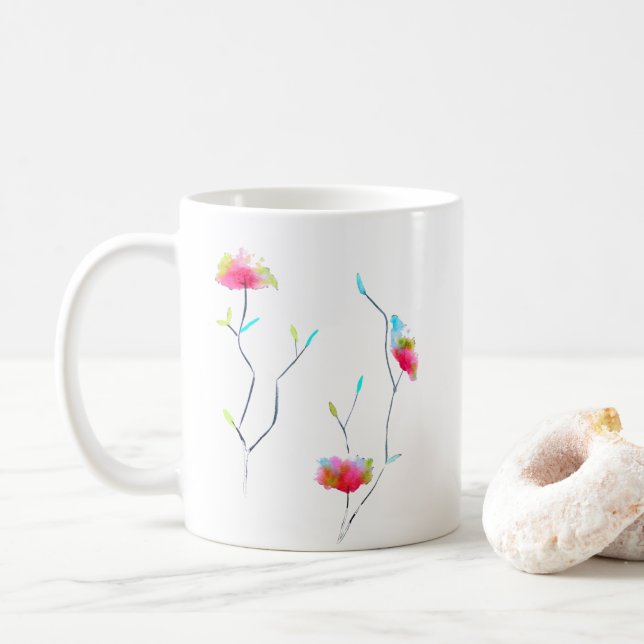 Rosa blomma modern, enkel japansk inspirerad konst kaffemugg (Med munk)