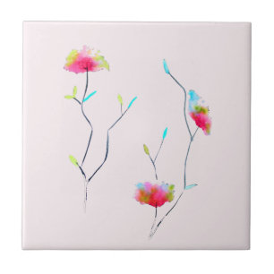 Rosa blomma modern, enkel japansk inspirerad konst kakelplatta