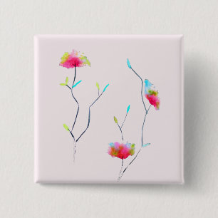 Rosa blomma modern, enkel japansk inspirerad konst knapp