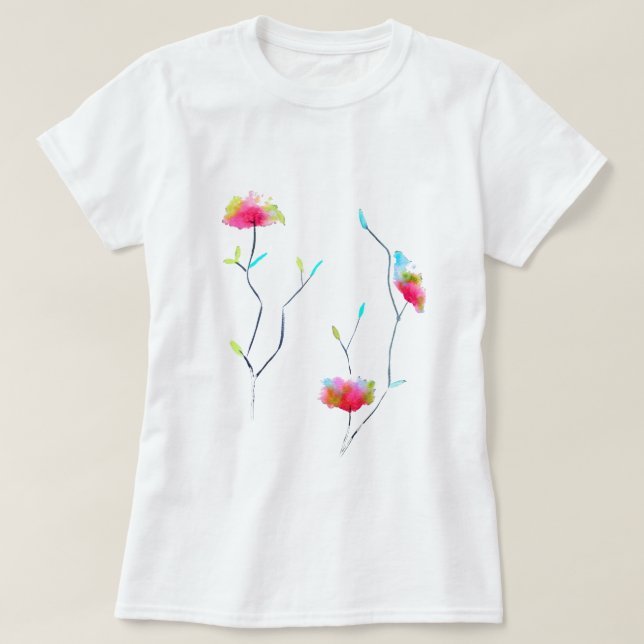 Rosa blomma modern, enkel japansk inspirerad konst t shirt (Design framsida)