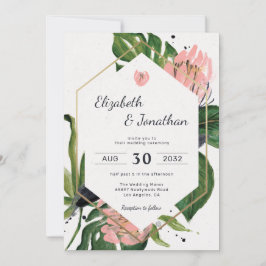 Rosa blomma och löv i den tropiska djungelns blomm inbjudningar