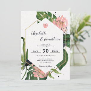 Rosa blomma och löv i den tropiska djungelns blomm inbjudningar