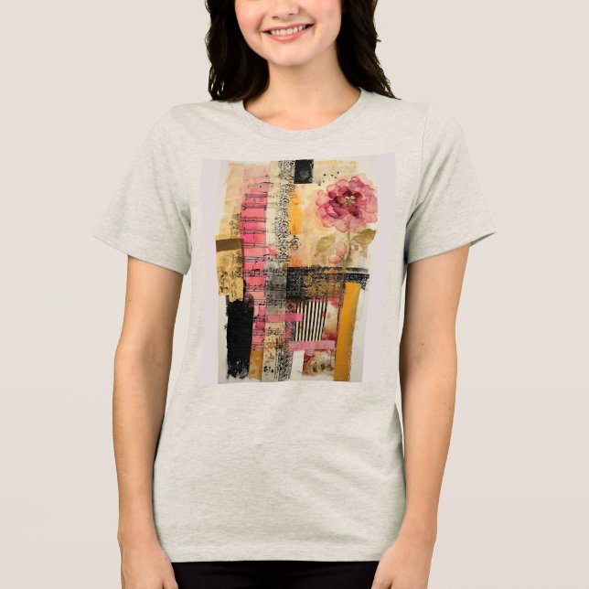 Rosa blomma och Musik noter T Shirt (Framsida)