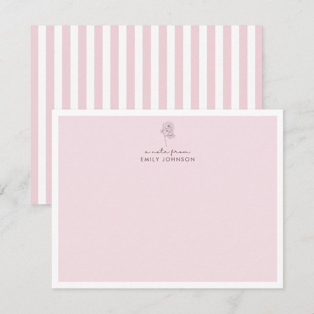 Rosa blomma och Rand ett meddelande från platta an Inbjudningar (Fram/baksida)