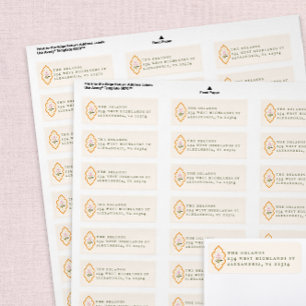 Rosa blomma Orange Ogee Antik Serif Text Returadress Etikett