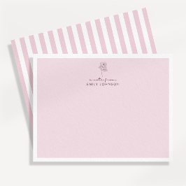 Rosa blomma & Randig lapp från platt notkort Inbjudningar