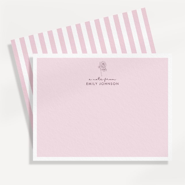 Rosa blomma & Randig lapp från platt notkort Inbjudningar (Skapare uppladdad)