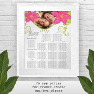 Rosa Blomma Sittplatskarta Bord Nummer Alfabetisk Poster