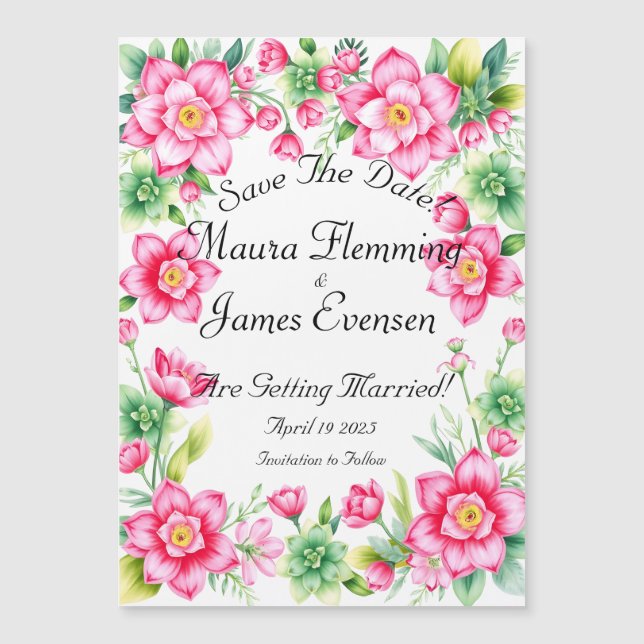 Rosa Blomma Tunn Magnetisk Kort (Framsida)