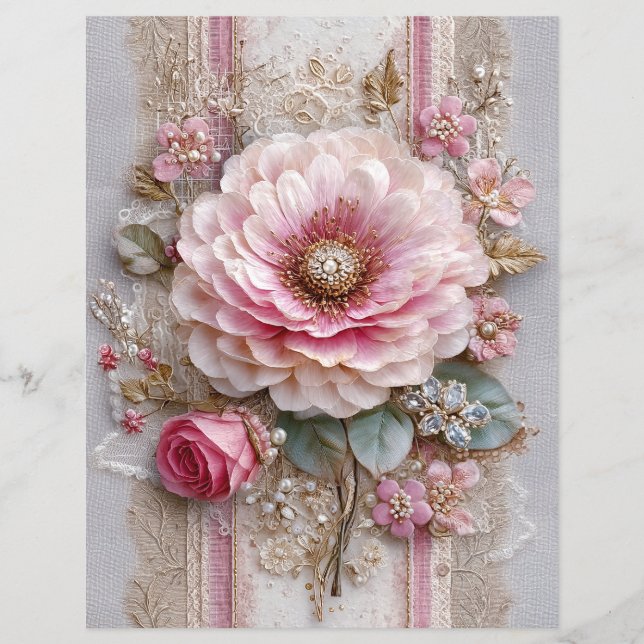 Rosa Blomma Vintage Junk Journal Scrapbookpapper (Framsida)