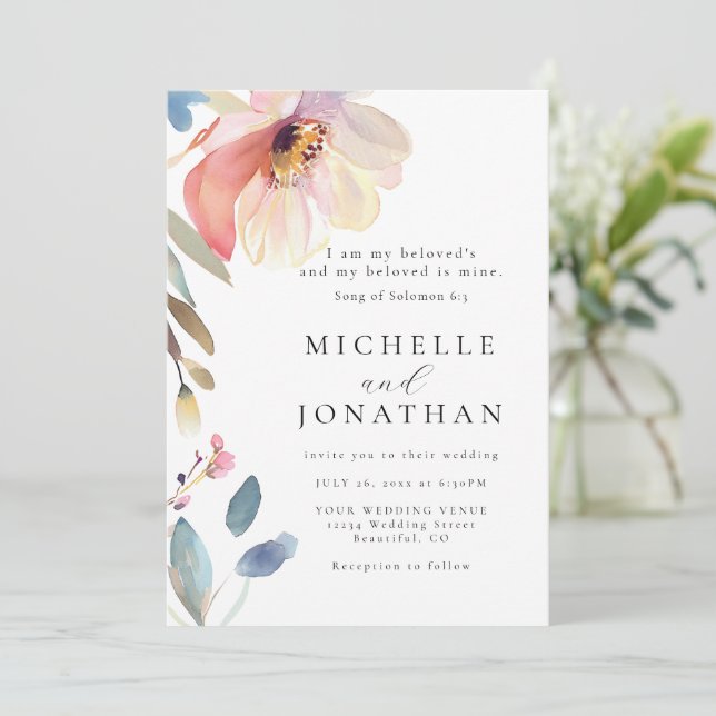 Rosa  blomman Modern Christian Bible Bröllop Inbjudningar (Stående Fram)