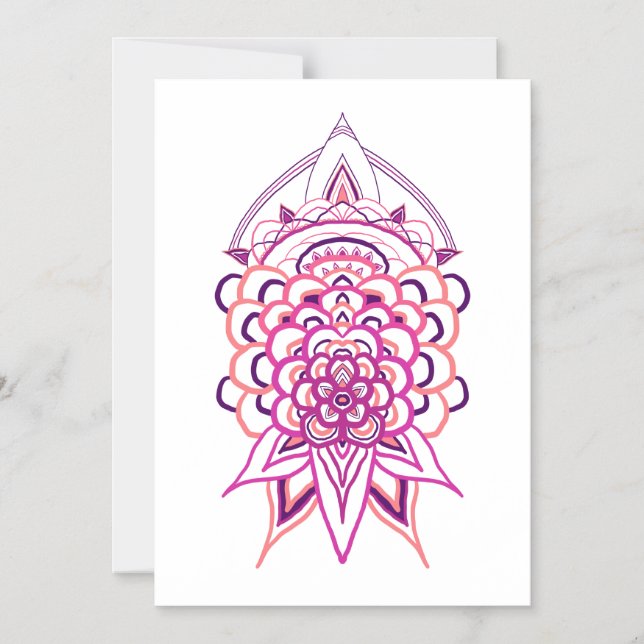 Rosa blommandala inbjudningskort | Boho födelsedag (Framsida)