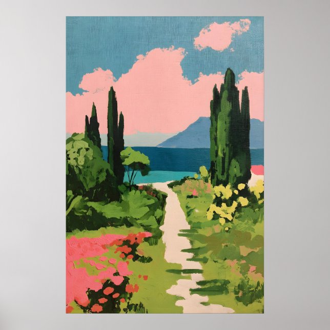 Rosa blommande äng Giclée tryck Impressionist (Framsidan)