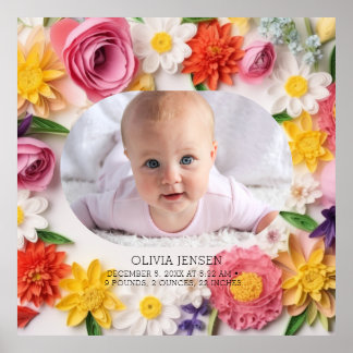 Rosa blommande anpassad akvarell Ny bebis flicka f Poster