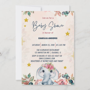 Rosa blommande baby elefant inbjudningar