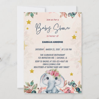 Rosa blommande baby elefant inbjudningar