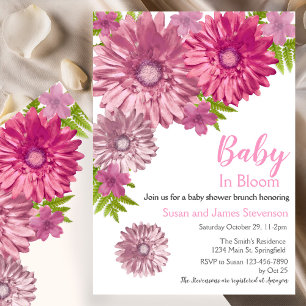Rosa blommande baby i blom Brunch Shower Inbjudningar