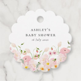 Rosa blommande baby shower gåvor etiketter