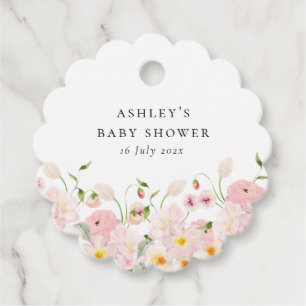 Rosa blommande baby shower gåvor etiketter