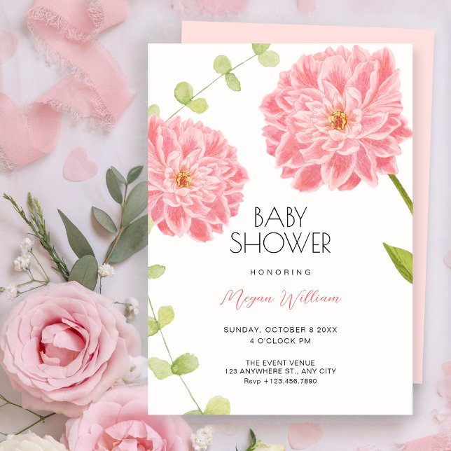 Rosa blommande baby shower inbjudningar (Skapare uppladdad)