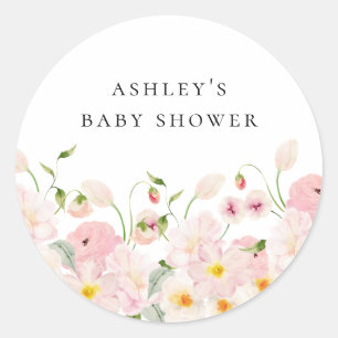 Rosa blommande baby shower runt klistermärke