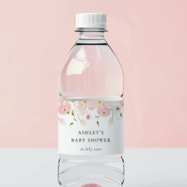 Rosa blommande baby shower vattenflaskor etikett