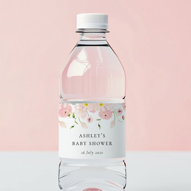 Rosa blommande baby shower vattenflaskor etikett (Skapare uppladdad)