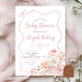 Rosa blommande blommig baby shower inbjudningar