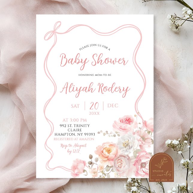 Rosa blommande blommig baby shower inbjudningar (Skapare uppladdad)