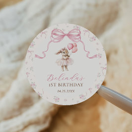 Rosa blommande coquettebåge kanin 1-årsdag runt klistermärke