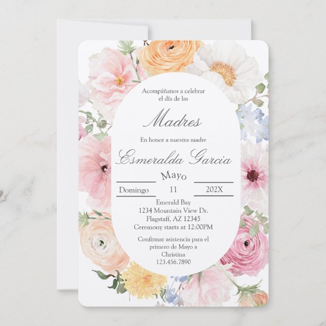 Rosa blommande dia de las madres  inbjudningar (Framsida)