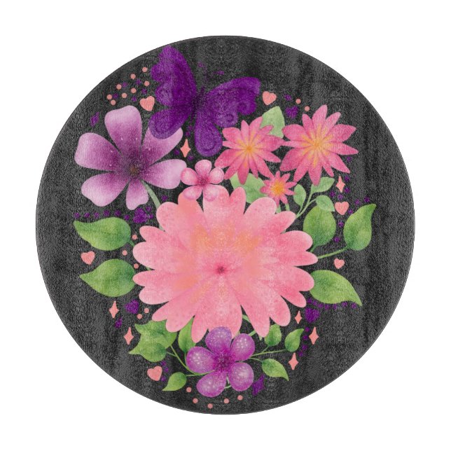 Rosa blommande fjäril Vattenfärg Design  (Framsidan)