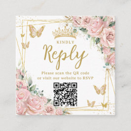 Rosa blommande fjärilar Quinceanera RSVP QR-kod Tilläggskort