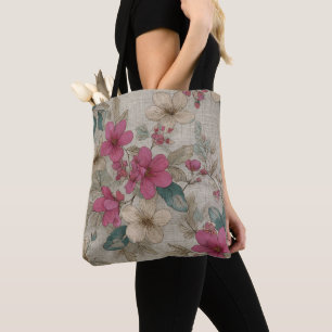 Rosa Blommande Floral Totebag Tygkasse