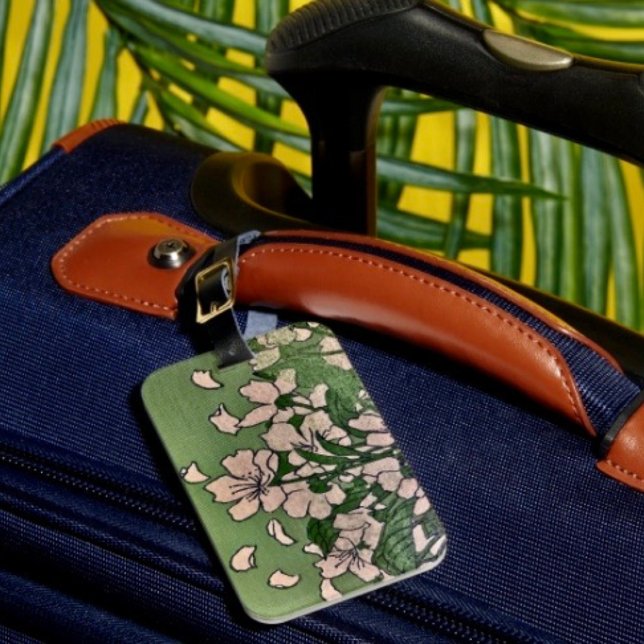 Rosa blommande grön bagagetikett bagagebricka (Identify your luggage right away with this beautiful floral luggage tag.
)