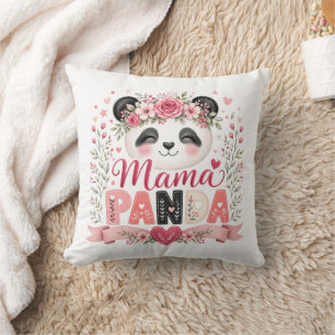 Rosa blommande illustration av mamma panda och mod kudde