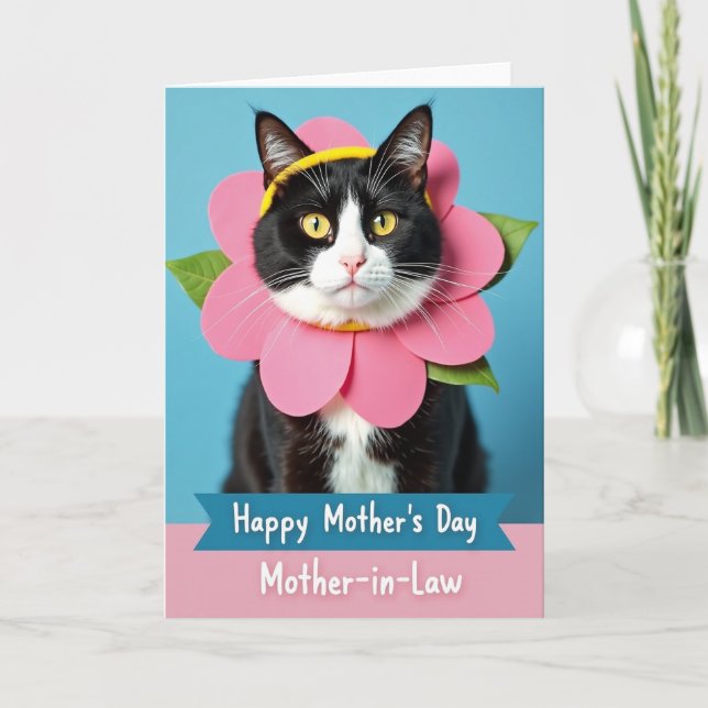 Rosa Blommande Kitty Mors Korthållare Kort (Framsida)