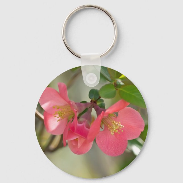 Rosa Blommande Kvittens Glöd Nyckelring (Framsida)