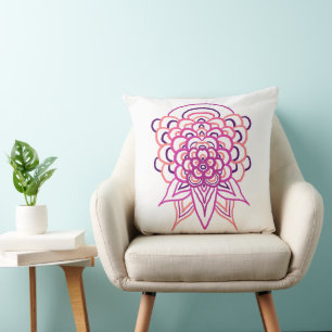 Rosa blommande mandala kastkudde   Estetisk boho  Kudde