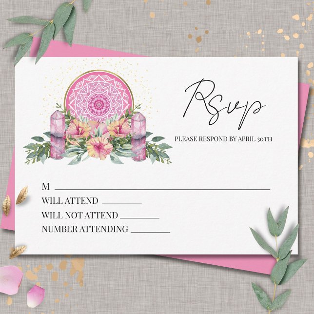 Rosa blommande mandala kristaller metafysisk bröll OSA kort (Skapare uppladdad)