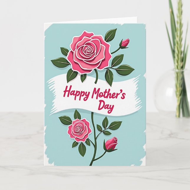 Rosa Blommande Mors Dag Konstkort Kort (Framsida)
