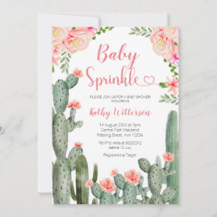 Rosa blommande ökenkaktus-succulent baby sprinkle inbjudningar
