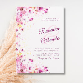 Rosa Blommande Pionros Romantik Konst Bröllop Inbjudningar