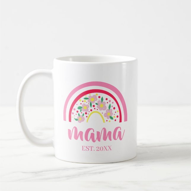 Rosa blommande regnbåge, Mamma present, Mors dag p Kaffemugg (Vänster)
