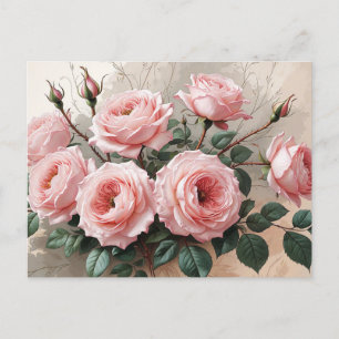 Rosa blommande rosor vykort