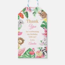 Rosa blommande safari djur flicka födelsedag presentetikett
