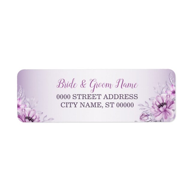 Rosa blommande violett akvarell returadress etikett (Framsidan)