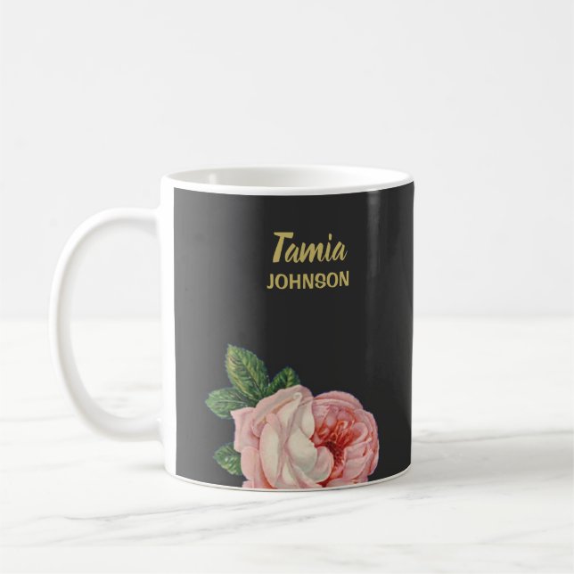 Rosa-blommans eget namn grått kaffemugg (Vänster)