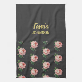 Rosa-blommans eget namn grått kökshandduk